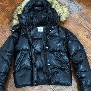 SAM Black Puffer Jacket with Fur Trim